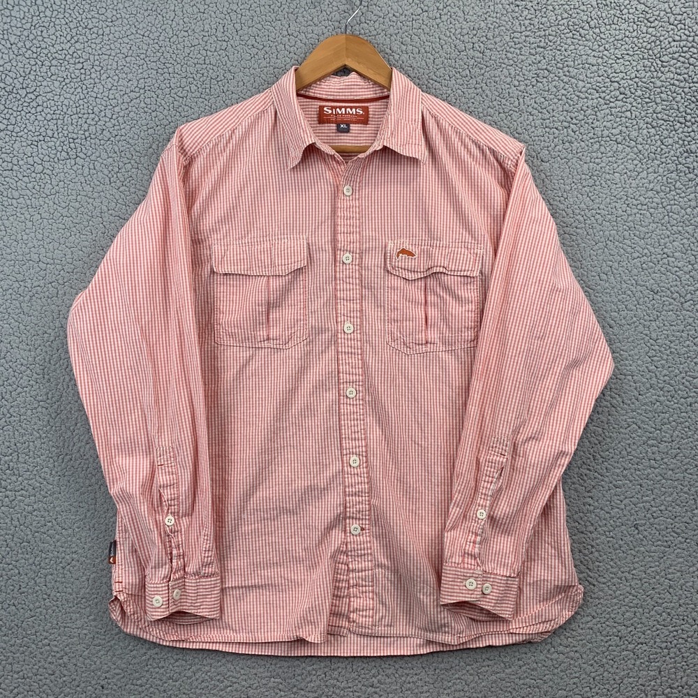 Simms Fishing Shirt Men's XL Long Sleeve Button Up Lightweight Red Micro Check